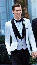 Custom Made 2017 White Custom Groom Tuxedos Best Man Peak Lapel Groomsmen Men Wedding Suits