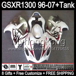 8gift gloss white For SUZUKI Hayabusa GSXR1300 96 97 98 99 00 01 13MY153 GSXR 1300 GSX-R1300 GSX R1300 02 03 04 05 06 07 TOP silver Fairing