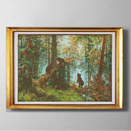 Bears in The pine forest , DIY handmade Cross Stitch Needlework Sets Embroidery kits paintings counted printed on canvas DMC 14CT /11CT