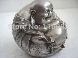 Vintage Work Manual Teapot For Chinese Oriental rare rare Tibetan silver smile statue of Buddha Antique Metal