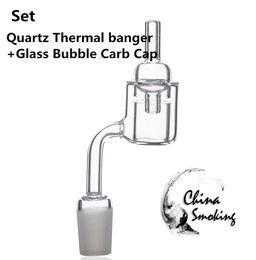 Set Quartz Thermal Banger+Colored glass carb cap 10mm 14mm 18mm Double Tube Quartz Thermal Banger Nail PukinBeagle thermal P Banger