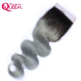 T1B Grey Color Body Wave Lace Closure Brazilian Virgin Human Hair 1B Gray 4X4 Lace Closure Natural Hairline Ombre Lace Closure