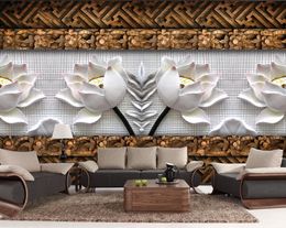 Lotus carved wood carving background wall mural 3d wallpaper 3d wall papers for tv backdrop