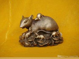 Chinese Bronze Statue Figurine Rat Mouse 4.8"Wid