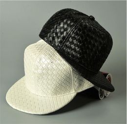 Korean DIY Blank Hats PU leather hip hop hat men and women weaving pattern Flat Edge Baseball Cap