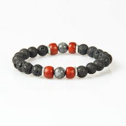 New Designs Mens Jewellery Wholesale 10pcs/lot 8mm Lava Rock Beads and Dalmation Stone Beaded Lovers Bracelets