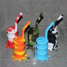 Silicone Oil Drum Rigs Mini Silicone Rigs Bongs Silicone Glass water pipe ten Colours for choice