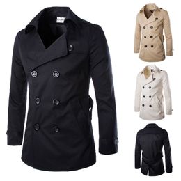 Wholesale- Free Shipping new men's stylish double breasted kong trench coats mens windbreaker overcoat 3 colors M L XL XXL