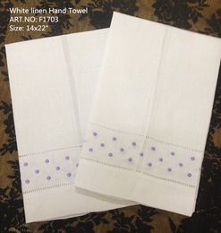 Home Textiles Towel 12PCS/Lot 14"x22"white Linen Vintage & Holiday Guest Towel with Embroidery Light purple Dot For Occasions