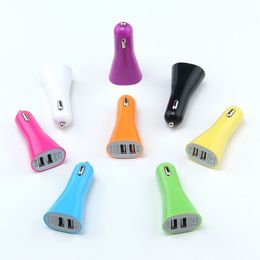 Wholesale - Dual Port Horn USB Car Charger USB Adapter 3.1A Colourful Car Charger for iPhone 6 5 5C 5S 4S Samsung s3 s4 s5 500pcs/lot