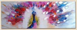 Colorful Peacock Spread Tail Picture Canvas Painting for Wall Decoration Handmade Animal Paints