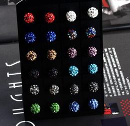 mark 925 plating 925 Sterling Silver 6mm 8mm 10mm 12mm CZ Crystal disco ball Stud Earrings New Fashion Jewellery 96pairs/lot