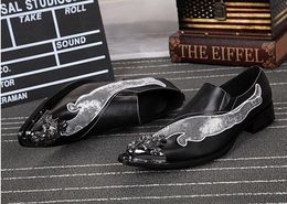 Bling Bling Handmade Shoes Men Fashion Slip-On Pointed Toe Party Shoes New Genuine Leather Glitter Dress Shoes