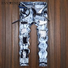 All'ingrosso- 2017 Uomo Marca Uomo Classico Jeans blu denim Pantaloni Patch uomo Slim Styles Jeans in cotone lavato acido per uomo