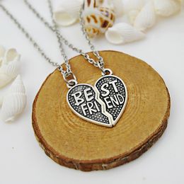 Wholesale-2PC Puzzle Heart Best Friend Pendant Necklace Friendship Collier Women Men Jewellery Friends BFF Gifts Brinco Choker Xmas Party