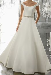 simple clean elegant classic wedding dresses 2017 cap sleeves bateau neckline chapel train a line bridal wedding gowns
