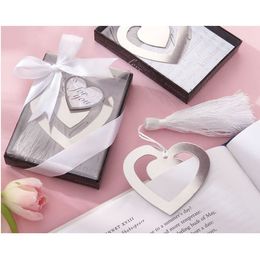 500pcs Creative Birthday Wedding Favour Party Gifts double heart metal metal bookmarks with tassels Free Shipping