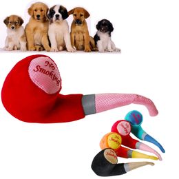 Plush Pet Toy Plush Tobacco Pipe Cool Puppy Dog Toys Colorful Pipe Shape Plush BB Sound Squeaky Dog Chew Toys