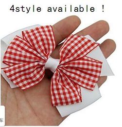 4 style available ! baby girls Chequered Hair Bows 3.5" Checked Hair Bow for Girls in Pairs Hair Accessories 100pcs/