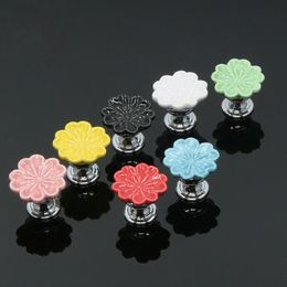 Colour Flower kids knobs children room furniture handles 7 Colours shell ceramic drawer shoe cabinet knobs black pink red blue