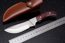 New Browning Antelope Survival Straight Knife 440C 57HRC Wood Handle Outdoor Tactical Camping Hunting Rescue Pocket Knife with Leather Case