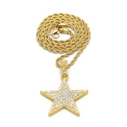 New Hot Bling Bling Gold Star Pendant Necklace Hiphop Long Chains Necklaces for Men Women Punk Jewelry Gifts