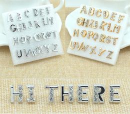 2017 new fashion 6mm*8mm A to Z 26 Capital letters crystal earring Gold /silvery Environmental protection anti allergic plastic needle