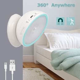 USB Night Lights Rechargeable 360 Degree Flexible Rotating Motion Sensor Anywhere LED Wall Light