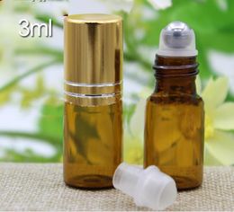 3ml 5ml 10ml Travel Amber Glass Roll Perfume Bottle With Glass Roller Balls Or Steel Balls For Essential Oils Empty Cosmetic Containers