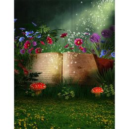 Beautiful Fairyland Spring Scenic Vinyl Backdrops Fantasy Glitters Book Green Meadow Mushrooms Colorful Flowers Kids Photography Backgrounds