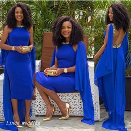 African Royal Blue Evening Dress Long Beaded Backless Formal Special Occasion Dress Prom Party Gown Plus Size vestidos de festa