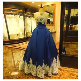 2019 Navy Blue Evening Dress Ball Gown White Lace Vestidos de Festa Satin Floor Length Evening Gowns Plus Size