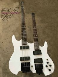 free shipping new custom shop white Headless Double Neck 4 string bass 6 string Electric Guitar(accept custom all kinds of color)