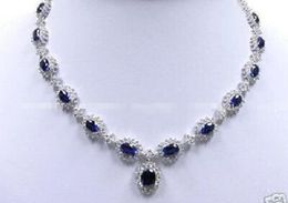 Silver Plated Sapphire Necklace,Royal Blue Crystal Necklace Set