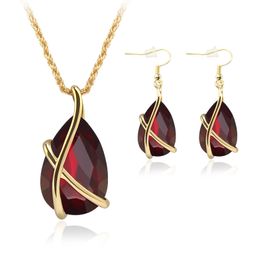 Crystal Water Drop pendant Necklace Earrings Jewelry set Gold Chain diamond women necklaces Fashion will and sandy gift