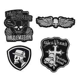 4PCS Punk Skulls Badges Patches for Motor Clothing Iron on Transfer Applique Patch for Garment Jacket DIY Sew on Embroidery Badge