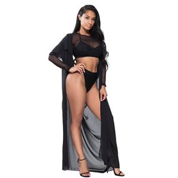 Black Mesh Beach Wear 3 Pieces Set Long Sleeved Sexy Cover Up Crop Top and Shorts Women Casual Beach holiday Swimming Wear Mesh jumpsuit