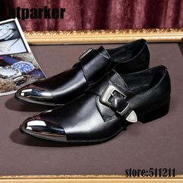 Fashion Men's leather shoes buckle strap pointy Mteal Front Cap high heels Business dress oxford shoes for men