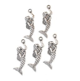 30pcs/lot Antique Silver Plated Mermaid Zinc Alloy Charms Pendants for Jewellery Findings DIY 72x20 mm