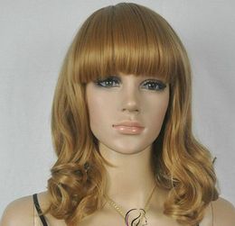 Wholesale free shipping >>>Women Long Cosplay Dark Blonde Wavy Wigs + Wig cap