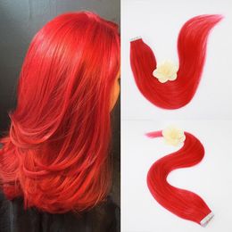 Full Hair Popular Multi-Colors Red Colour Tape in Premium Remy Human Hair Extensions 20 Pcs Per Set 50g Weight Straight Human Hair
