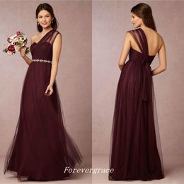 Elegant Cheap Burgundy Bridesmaid Dress One Shoulder Crystals Beaded Maid of Honour Dress Wedding Guest Gown Custom Made Plus Size