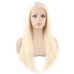 Long Platinum Blonde Straight Heat Resistant Synthetic Fiber Lace Front Wig Natural Hairline S02