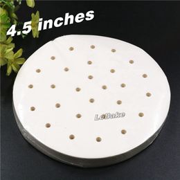 Wholesale- (400pcs/pack) 4.5 inches non-stick round steaming paper oil proof bamboo steamer sheet Chinese mantou sushi baozi placemat