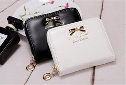 Wholesale Fashion Cute Bow PU Leather Coin Wallet Girls Money Purse Small Mini Portable Jewellery Key Wallet Free Shipping