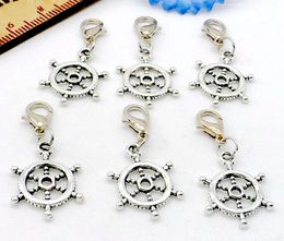 150Pcs/lot Tibetan Silver Rudder steering wheel Charms lobster Clasp Dangle Pendant for Jewelry Making Diy 34x15mm