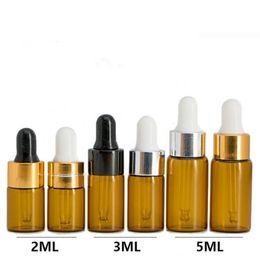 Empty 2ml 3ml 5ml Amber Glass Dropper bottle Mini Glass essential Oil bottle with hose Glass vials free shipping F2017306