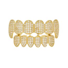 Grills New Custom All Iced Out Exclusive Luxury Top&Bottom Silver Gold Grillz Set Vampire & Classic Teeth for Women Men