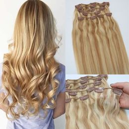 light ash blonde hair UK - Human Hair Extensions Ombre Color Two Tone #18 Ash Blonde Piano #613 Light Blonde Clip In Human Hair Extensions Highlights