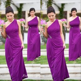 Hot Sale One Shoulder Long Purple Bridesmaid Dress Elegant Chiffon Crystal Maid of Honour Wedding Party Dress Plus Size